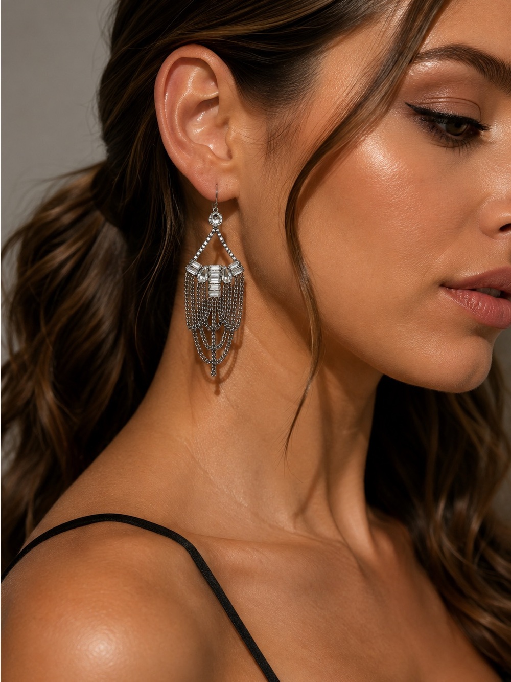 Marciano Silver-Tone Crystal Fringe Drop Chandelier Earrings